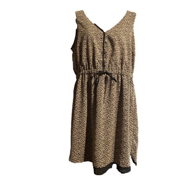 Size 12 A.N.A. black & tan graphic print sleeveless lined Bohemian dress - Picture 2 of 14